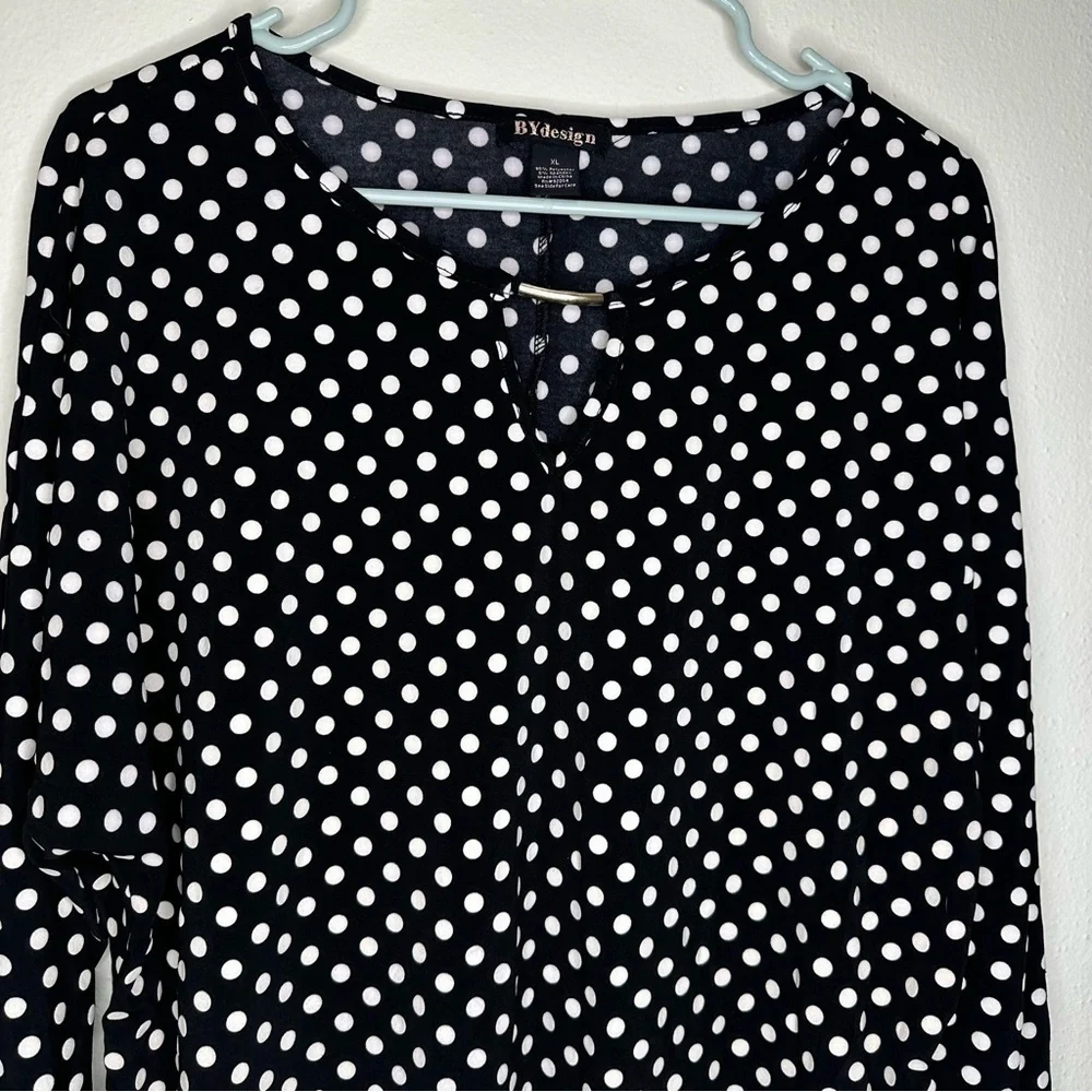By Design Polka Dot Black Blouse Size XLarge - Picture 2 of 8
